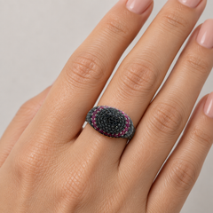 Ruby and Black Diamond Pavé Dome Ring in 18K White Gold