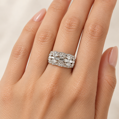 2.85 Carat Mixed-Cut Diamond Wide Band Ring in 18K White Gold