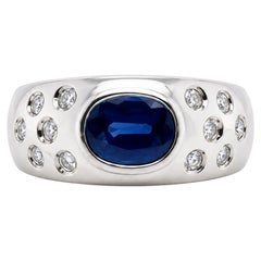 Platinum 1.24 Carat Blue Sapphire and Diamond Band Ring