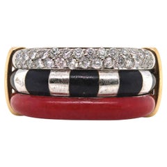 La Nouvelle Bague 18K Gold Diamond, Red and Black Enamel Three-Band Ring