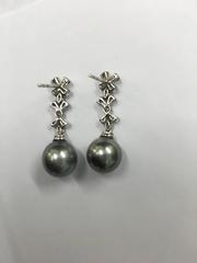 Grey Tahitian Pearl Diamond Gold Drop Earrings