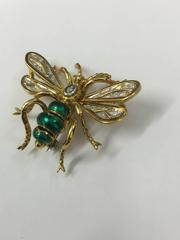 Diamond and Green Enamel Bug Brooch