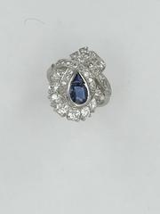 Art Deco Sapphire and Diamond Cocktail Ring Set in Platinum