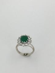 2.50 Carat Oval Cut Emerald Diamond Gold Cluster Ring