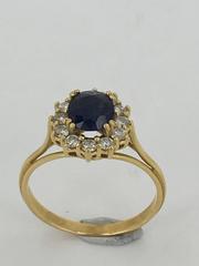 Sapphire Diamond Gold Cluster Ring