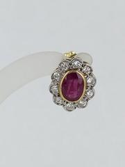 Ruby Diamond Two Color Gold Oval Cluster Earrings