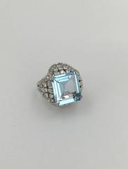 1950s Aquamarine Diamond Platinum Ring