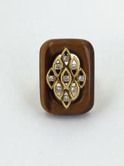 1970s Tiger's Eye Diamond Gold Dress Ring