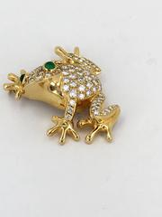 Emerald Diamond Gold Frog Brooch
