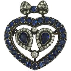  Love heart sapphire and diamond bow brooch/pendant