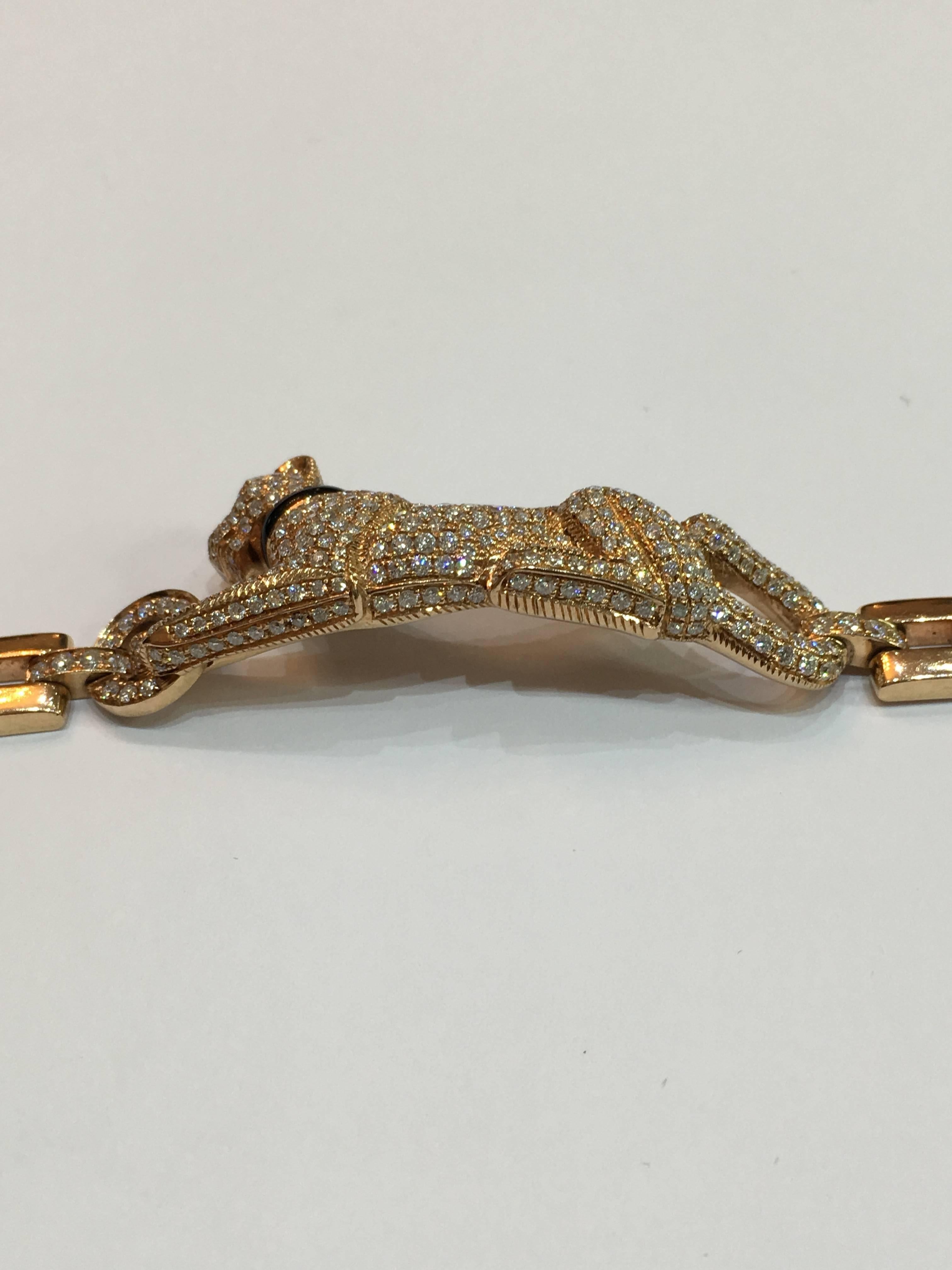 Art Deco Panther De Cartier Bracelet 18ct Gold Diamonds Emerald Onyx For Sale