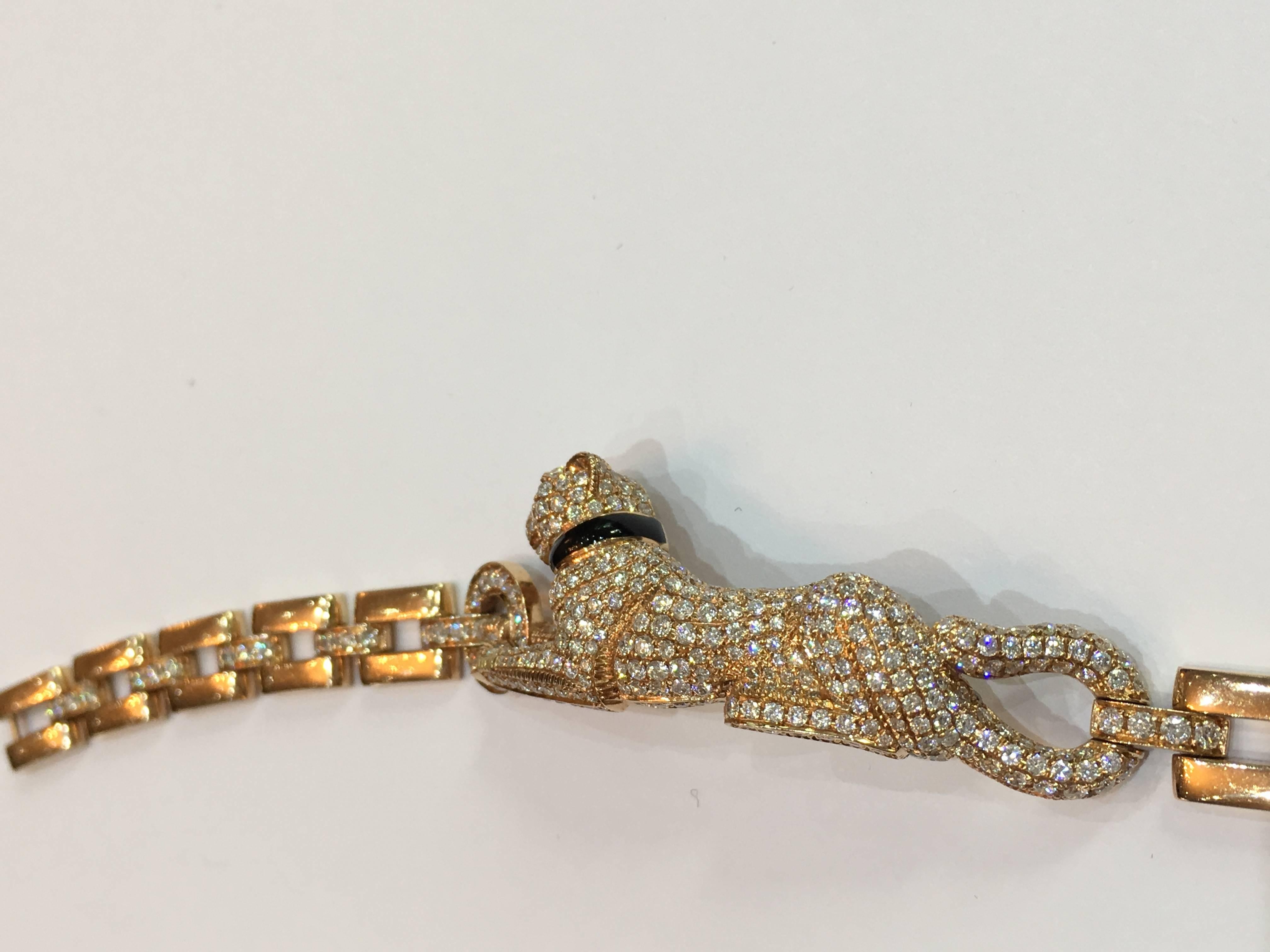 Women's Panther De Cartier Bracelet 18ct Gold Diamonds Emerald Onyx For Sale