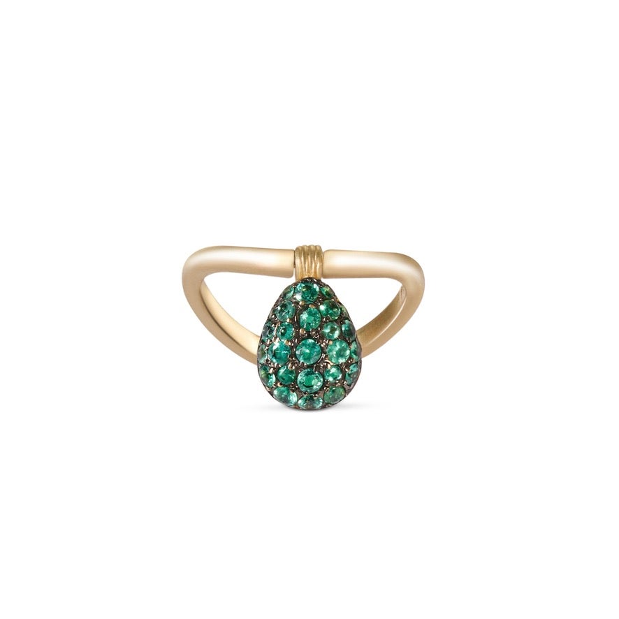 Double Sided Stackable Tear Drop ring in Emerald For Sale