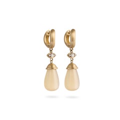 Watcher Drop Hoops in Diamond and Moonstone