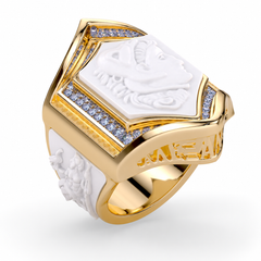 Bague pour homme « Alexandre le Grand » en or 18 carats, sertie de diamants bleus naturels et d'un camée en agate