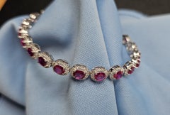 Burmese Ruby & Diamond Bracelet in 18K Gold, Art Deco, 8.38 cts