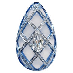 Chalcedony Crown-0.78ct GIA D-Color VS2 Old mine Diamond & Blue Chalcedony Ring