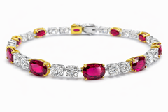 Crimson Majesty - Fine Mozambique Rubies set with Oval Diamonds in 18K Bracelet