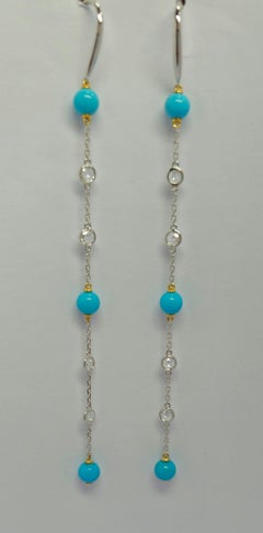 Blue Whisper - Designer Sleeping Beauty Turquoise Earrings set with Diamonds