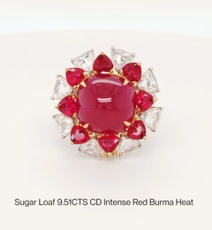 Crimson Halo - Rubis « Sugarloaf » naturel de Birmanie serti de diamants dans une bague de créateur