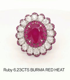 Ruby Regalia - Natural Burmese Ruby set with Rosecut Diamonds in Designer Ring