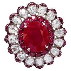Ruby Regalia - Natural Burmese Ruby set with Rosecut Diamonds in Designer Ring