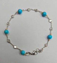 Turquoise Bloom - Sleeping Beauty Turquoise Beads set with Rosecut Diamonds 18K