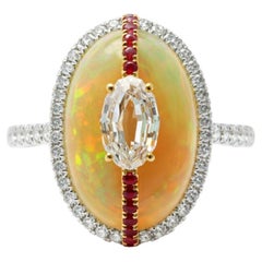 Opal Aurora - Fancy Step Cut Oval Diamond set on Ethopian Opal in Designer Ring