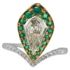 Emerald Arc - Fancy Step Cut Diamond set with Fine Emeralds in Designer Ring 18K