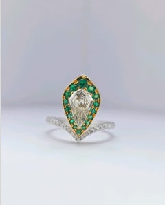 Emerald Arc - Fancy Step Cut Diamond set with Fine Emeralds in Designer Ring 18K