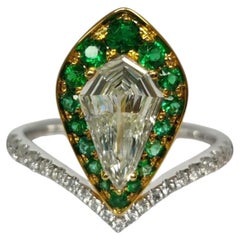 Emerald Arc - Fancy Step Cut Diamond set with Fine Emeralds in Designer Ring 18K