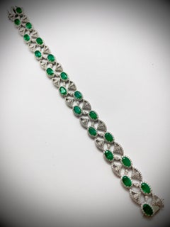 Emerald Crownline - Bracciale con smeraldo ovale dello Zambia e diamanti taglio brillante rotondo, 18 carati