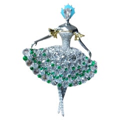 CHARLOTTE - Ballerina Brooch Handmade in Hong Kong using Rosecut Diamonds in 18K
