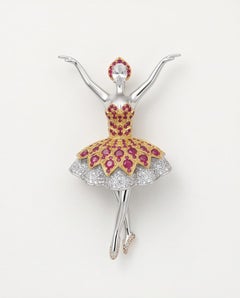 EMMA - Fine Handmade Brooch in Hong Kong using Rosecut Diamonds & Rubies in 18K