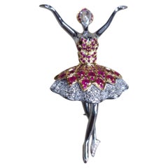 EMMA - Fine Handmade Brooch in Hong Kong using Rosecut Diamonds & Rubies in 18K
