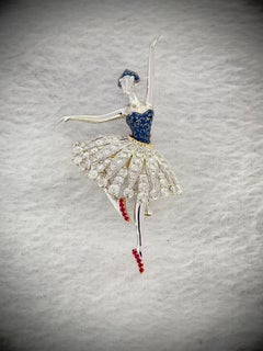 OLIVIA - Ballerina Brooch made with Rosecut Diamonds & Sapphires Handmade in HK
