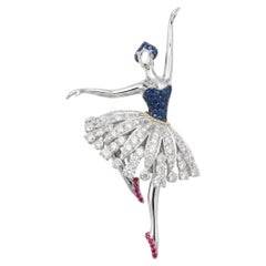 OLIVIA - Ballerina Brooch made with Rosecut Diamonds & Sapphires Handmade in HK