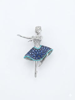 ISABELLA - Ballerina Brooch Handmade in Hong Kong with Rosecut Diamonds Sapphire