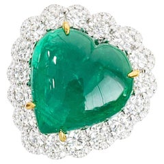 Emerald Heart - Heart Shape Zambian Emerald Set with Diamonds in Classic Ring
