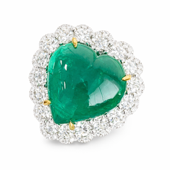 Emerald Heart - Heart Shape Zambian Emerald Set with Diamonds in Classic Ring