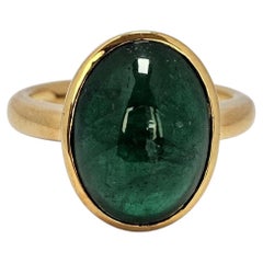 Emerald Moon - Zambian Emerald Cab Bezel set in 18K Handmade Ring in Hong Kong