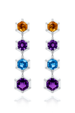 Aurora II – Fusion - Designer Earrings set with Custom Cut Hexagon Cut Gemstones