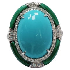 Turquoise Aurora – „Sleeping Beauty“-Türkis, gefasst mit Malachit, in einem Designer-Ring