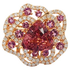 Tourmaline Arc - Afgan Tourmaline set with Diamonds & Rodholite in Designer Ring