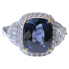 Spinel Azure - Fine Blue Vietnamese Spinel set in Designer 3 Stone Ring 18K