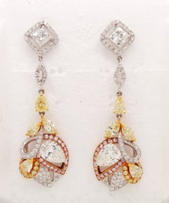Symphony of Blushing Flames - Designer dangling Diamond Earrings in multi shapes
