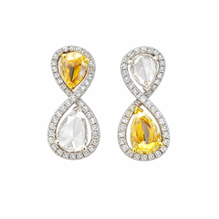 Petals of Eternal Light - Rosecut Pear Shape Yellow & White Diamond Earrings