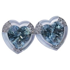 Blue Heart - Natural Aquamarine Heart Shape set with Mother of Pearl & Diamonds