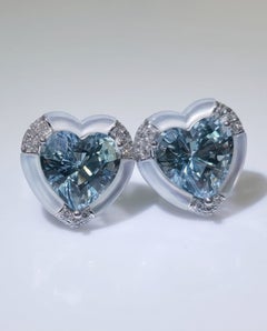 Blue Heart - Natural Aquamarine Heart Shape set with Mother of Pearl & Diamonds