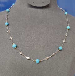 Blue Horizon - Sleeping Beauty Turquoise & Diamonds set in chick Necklace in 18K